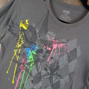 No Boundaries Vintage Y2K Skull Star Affliction Style Distressed T-Shirt Small